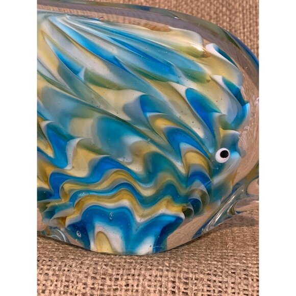 Blue & Yellow Art Glass Angel Fish Paperweight 3.75" x 6" - Picture 7 of 10